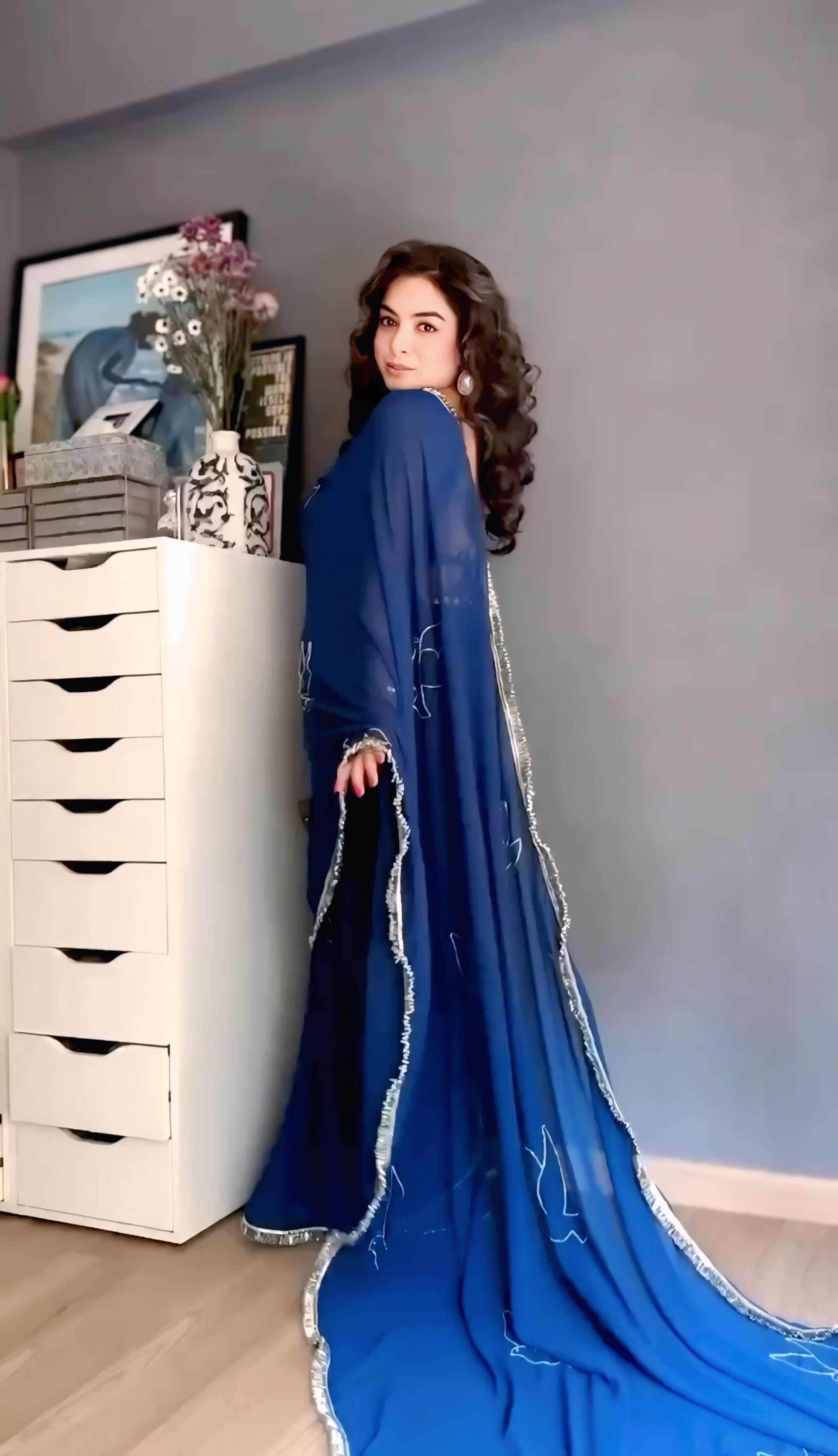 One Minute Ready To Wear Blue Havy Organza Silk Febric Saree With Stitch Blouse