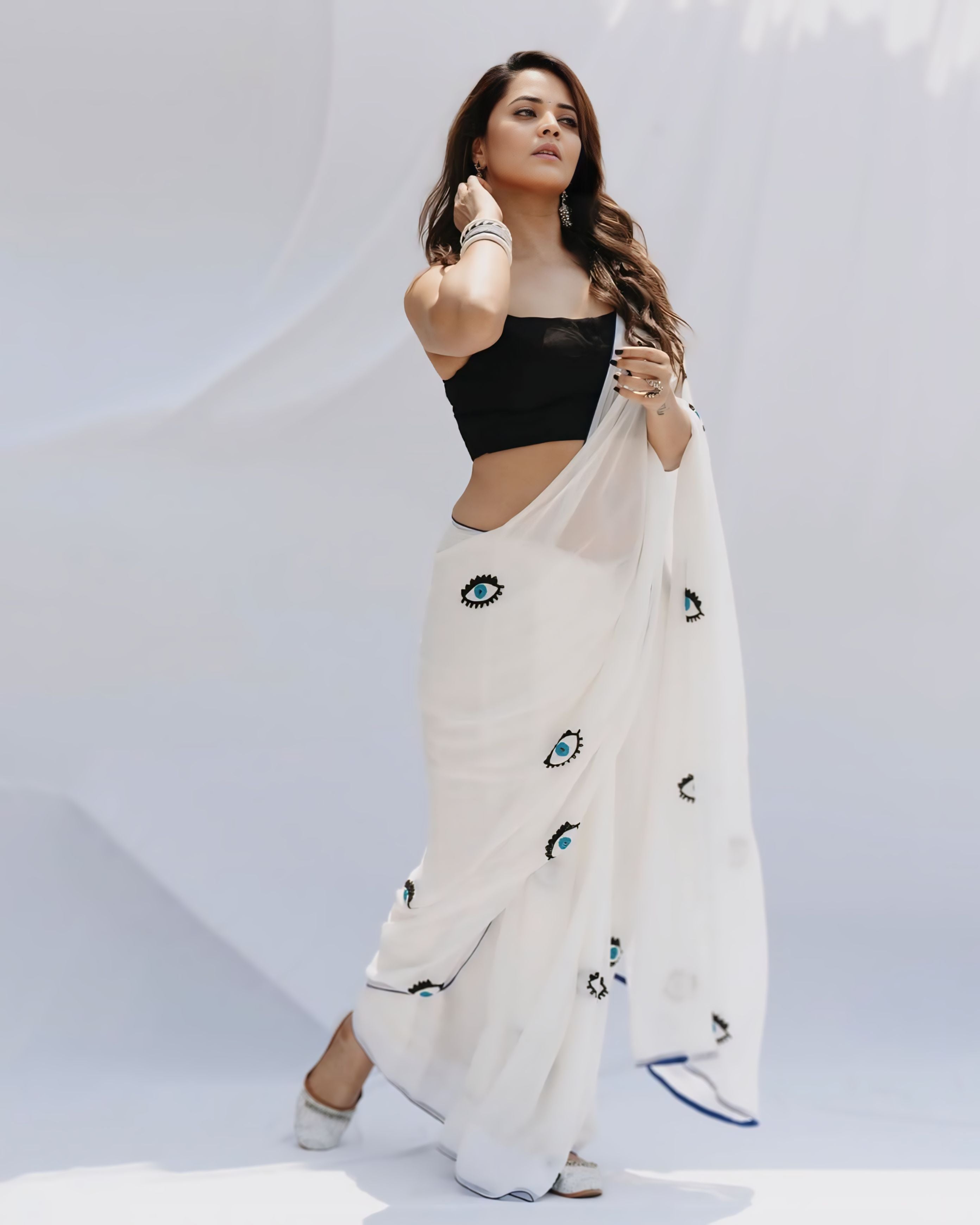 One Minute Ready To Wear White Soft Georgette Saree