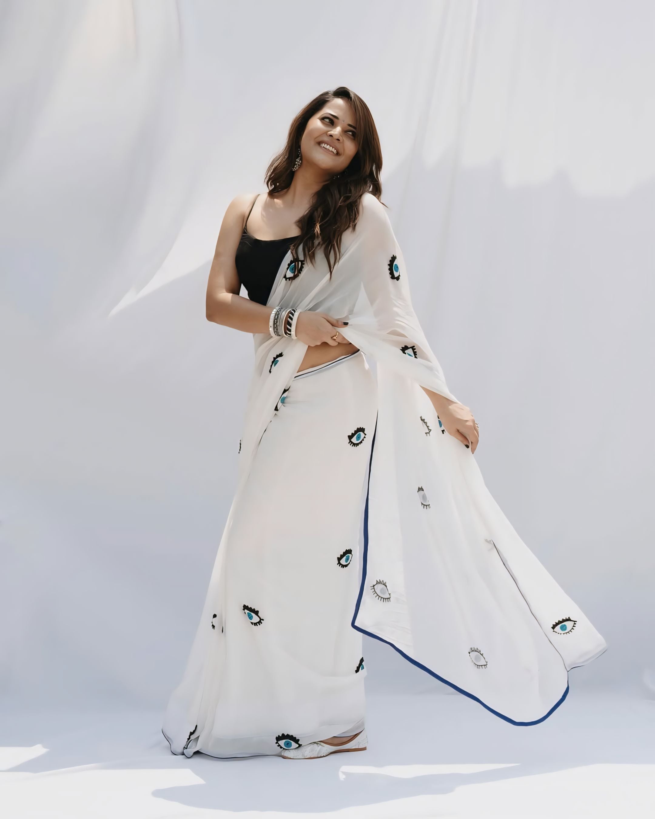One Minute Ready To Wear White Soft Georgette Saree