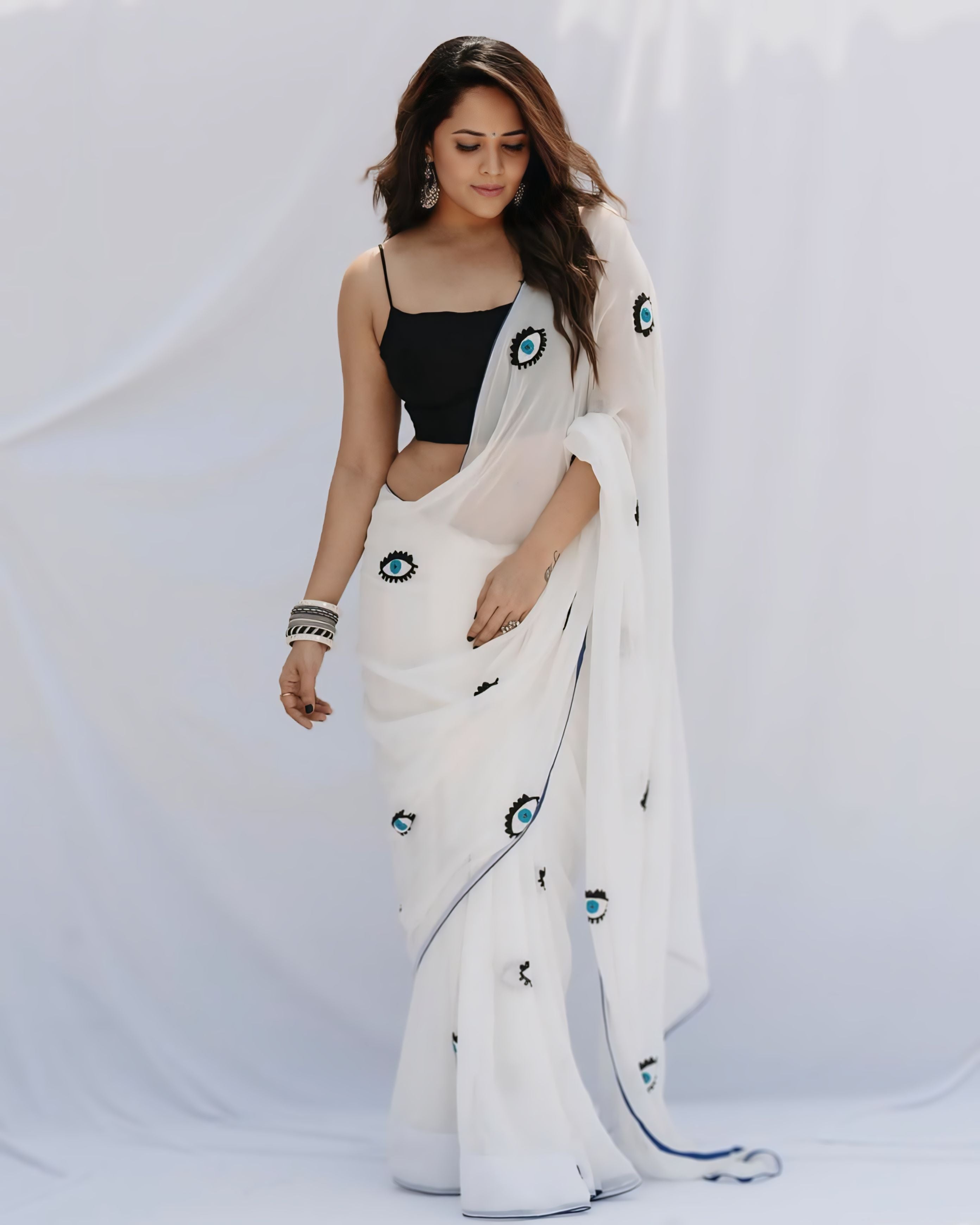 One Minute Ready To Wear White Soft Georgette Saree