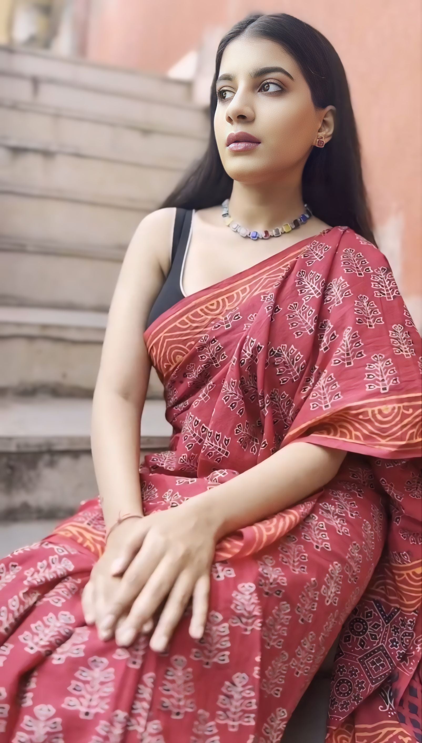 One Minute Ready To Wear Red Color Mulmul Cotton With Pocket Saree
