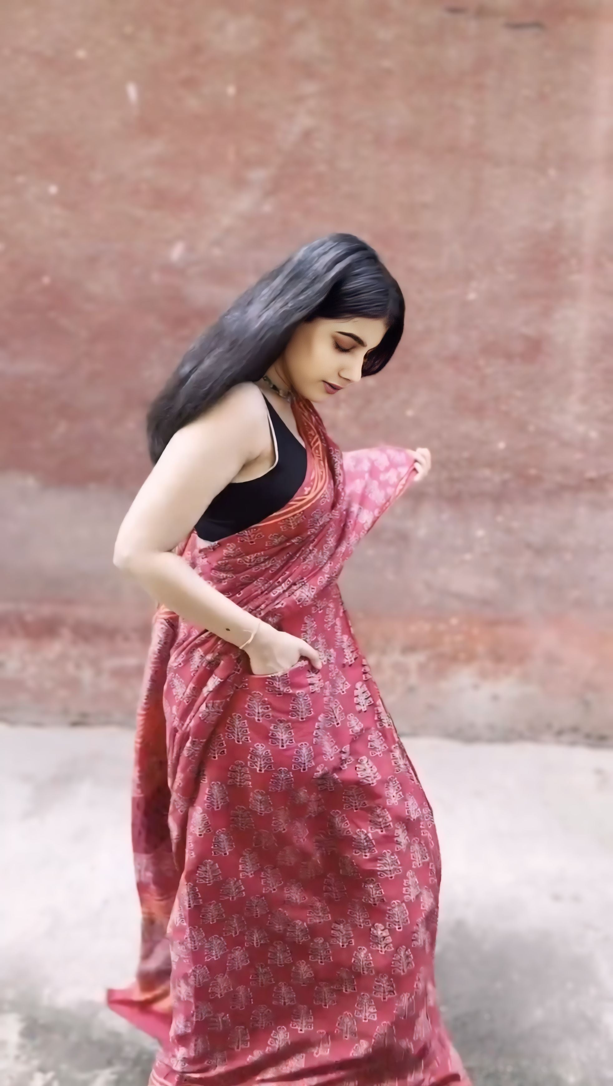 One Minute Ready To Wear Red Color Mulmul Cotton With Pocket Saree