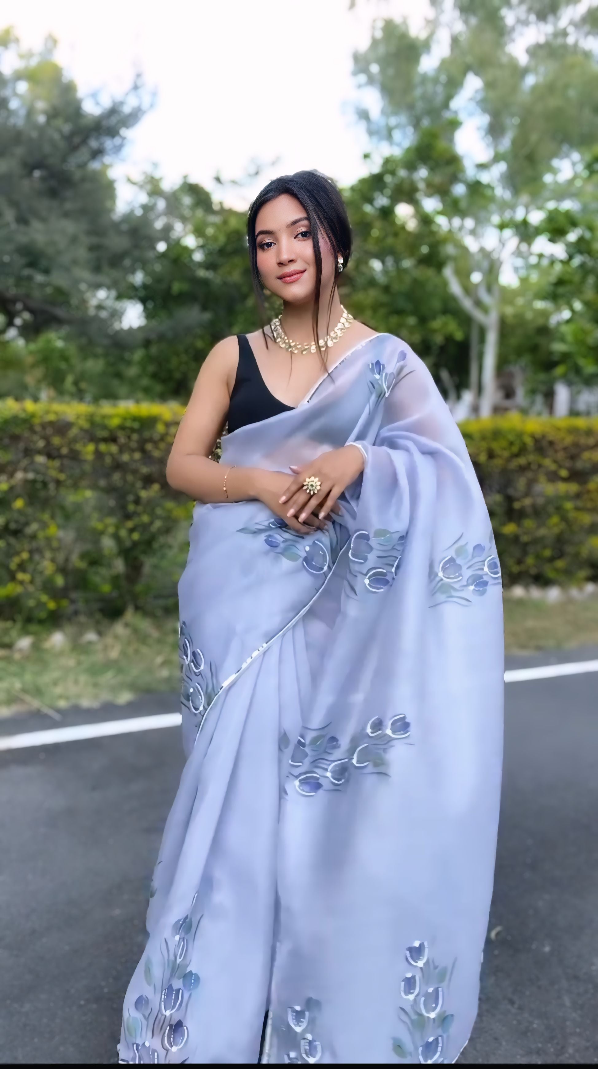 One Minute Ready To Wear Pure Soft Imported Organza Satin Silk Saree