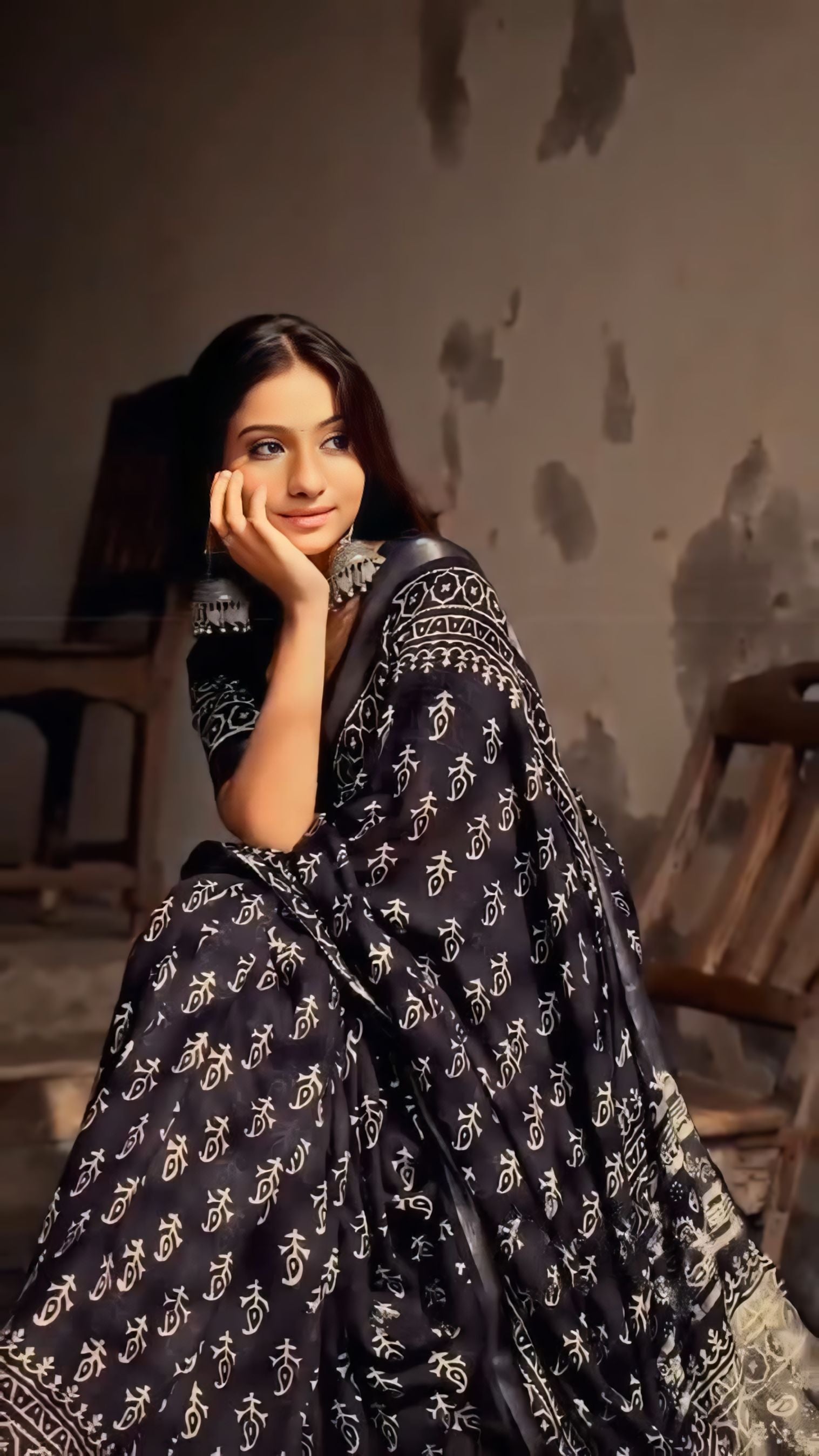 One Minute Ready To Wear Black Color Cotton Saree