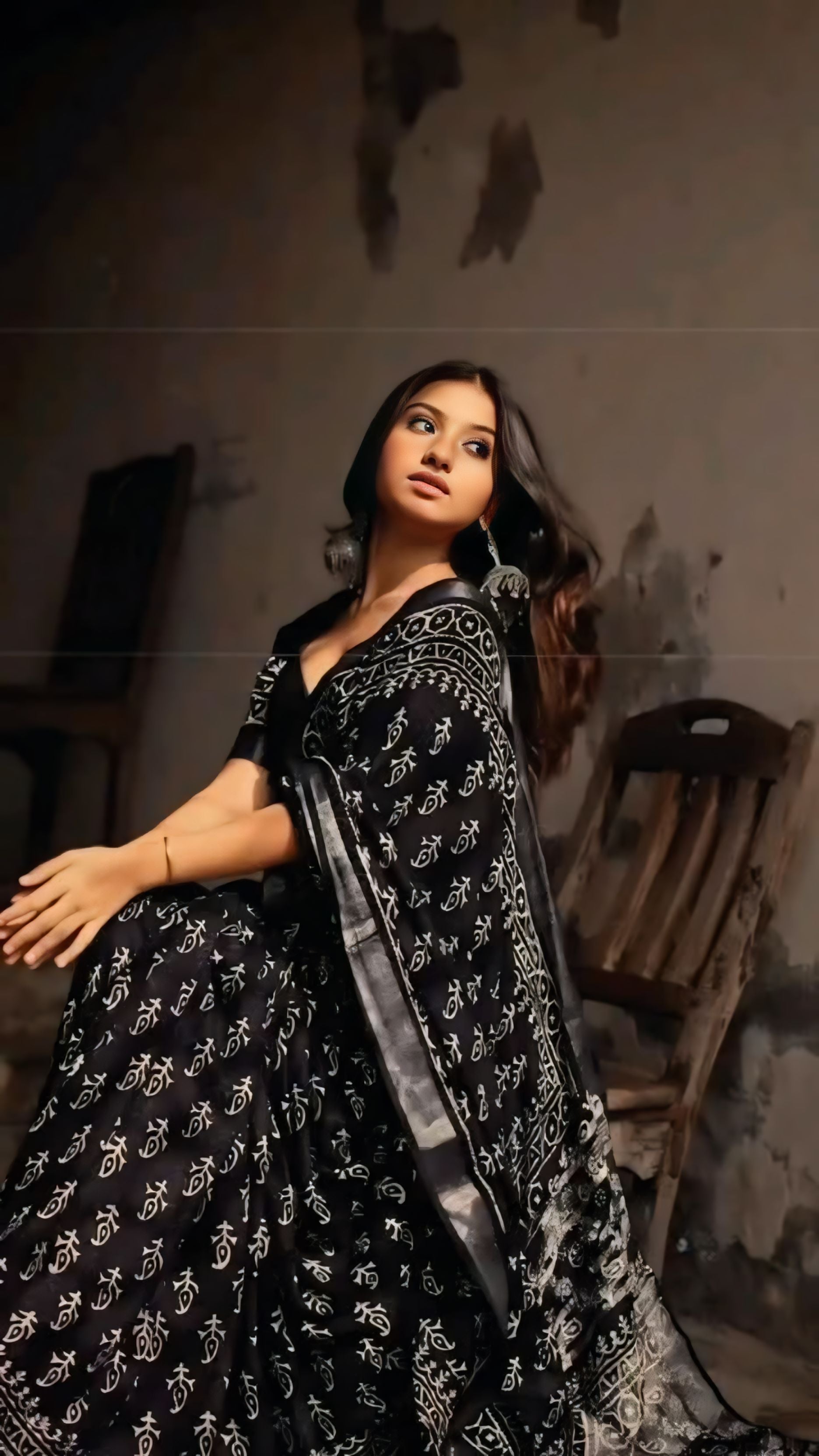 One Minute Ready To Wear Black Color Cotton Saree