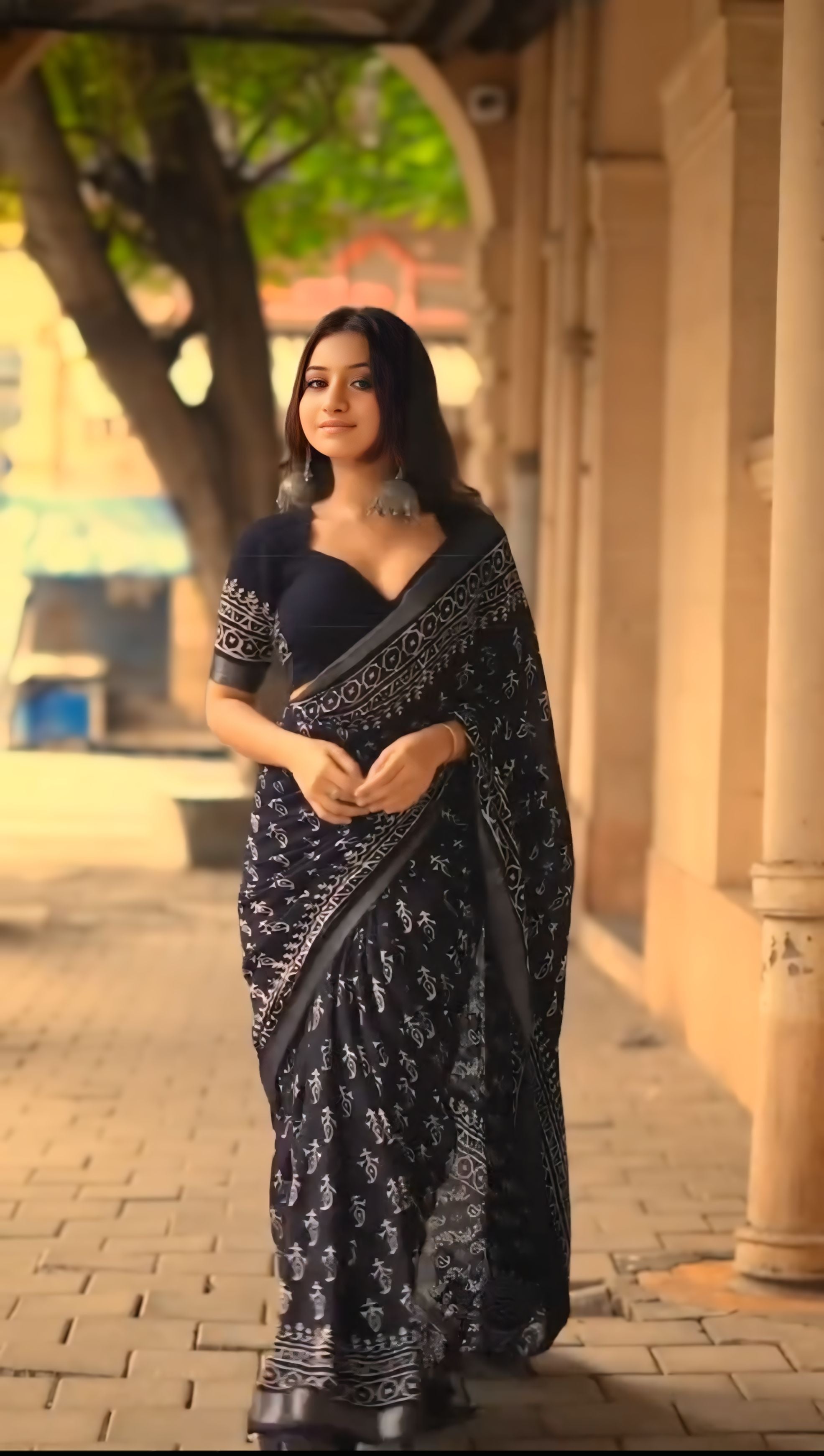 One Minute Ready To Wear Black Color Cotton Saree