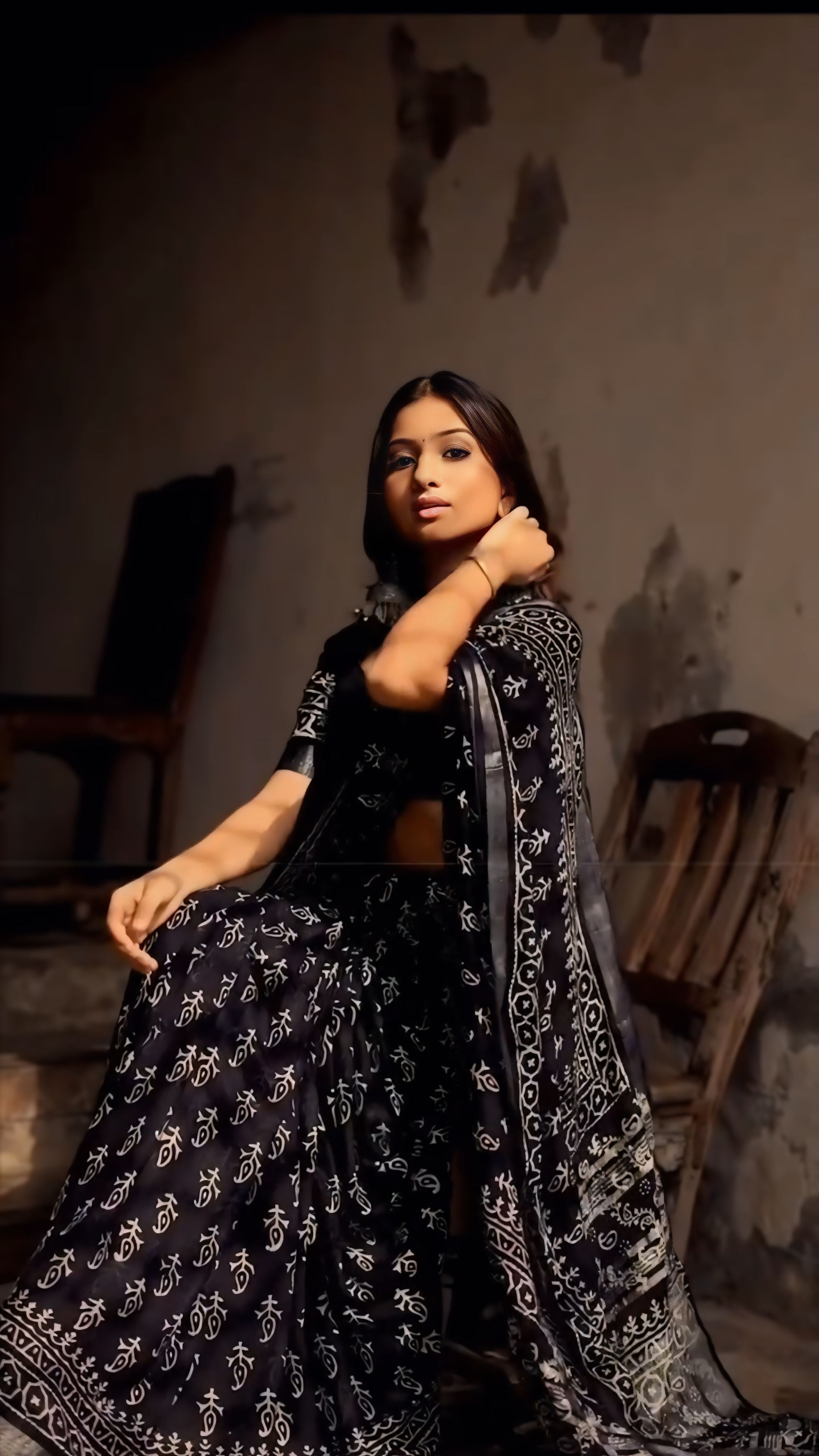 One Minute Ready To Wear Black Color Cotton Saree