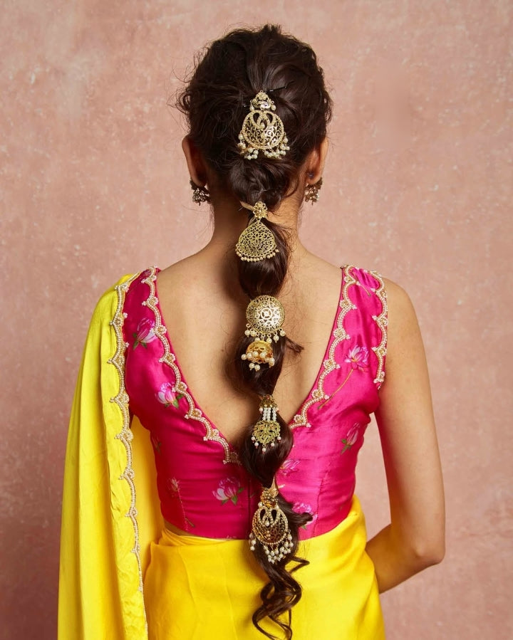 One Minute Ready To Wear Yellow Floral Print Silk Saree With Stitch Blouse