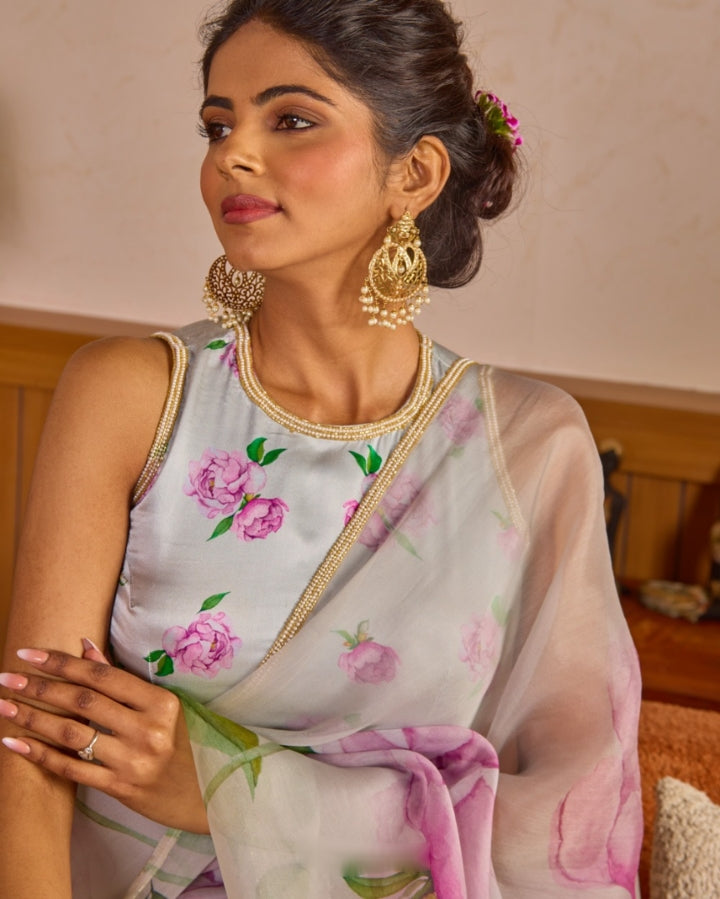 One Minute Ready To Wear Light Purple Inimitable Organza Silk Saree