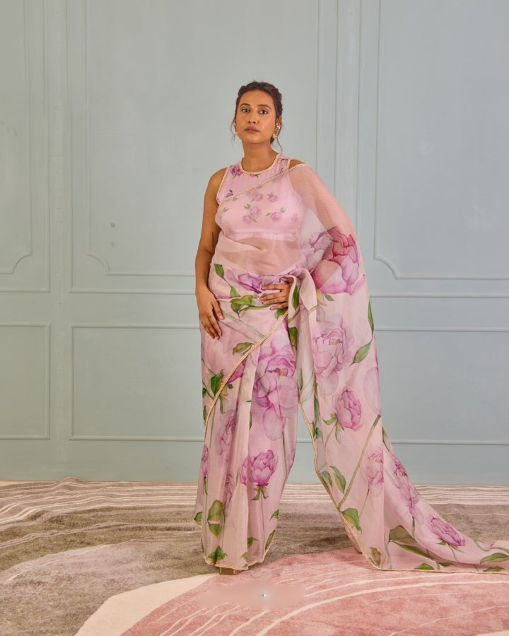One Minute Ready To Wear Light Pink Inimitable Organza Silk Saree