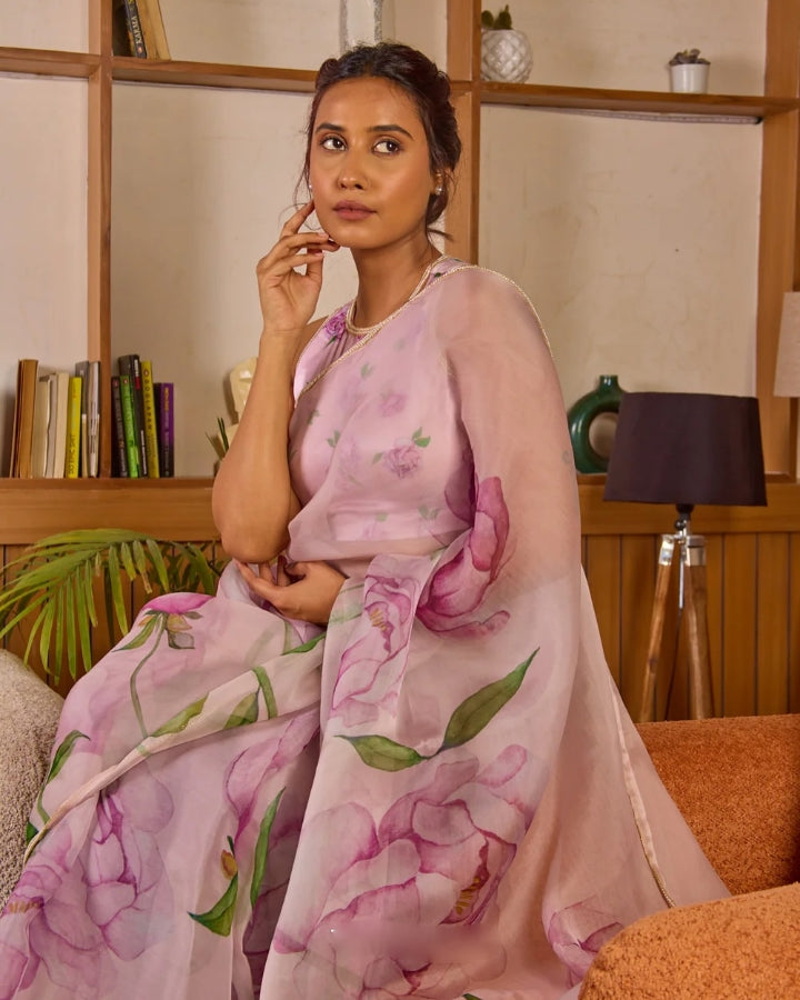 One Minute Ready To Wear Light Pink Inimitable Organza Silk Saree