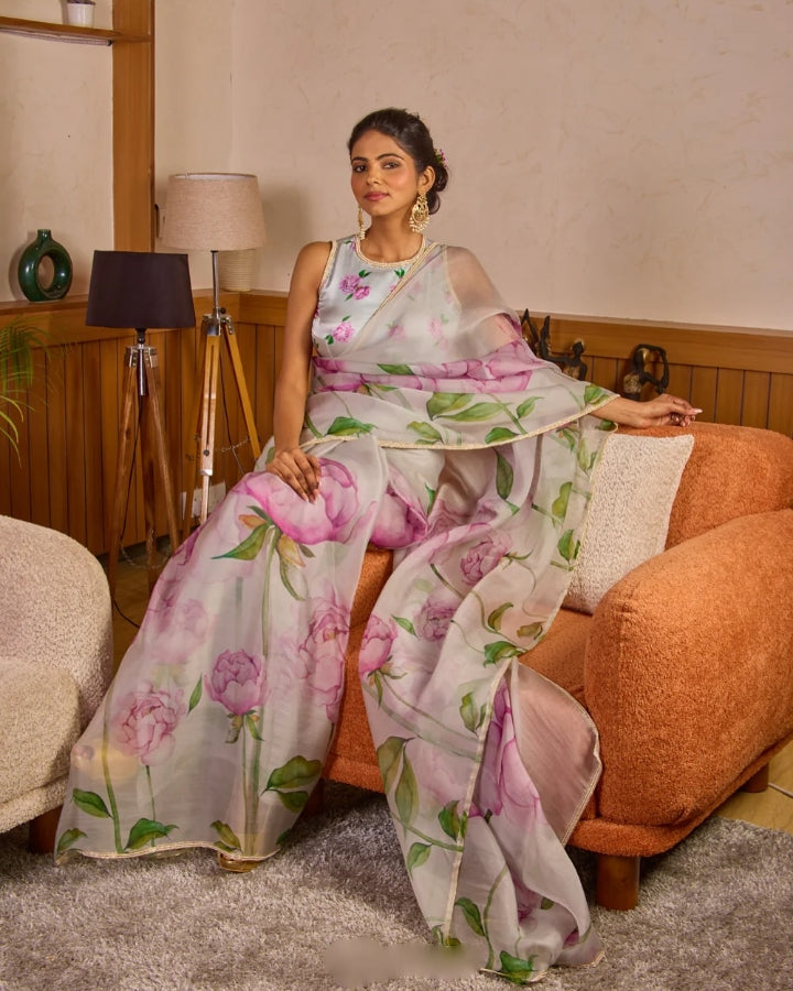 One Minute Ready To Wear Light Purple Inimitable Organza Silk Saree