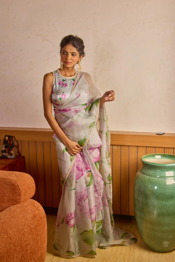 One Minute Ready To Wear Light Purple Inimitable Organza Silk Saree