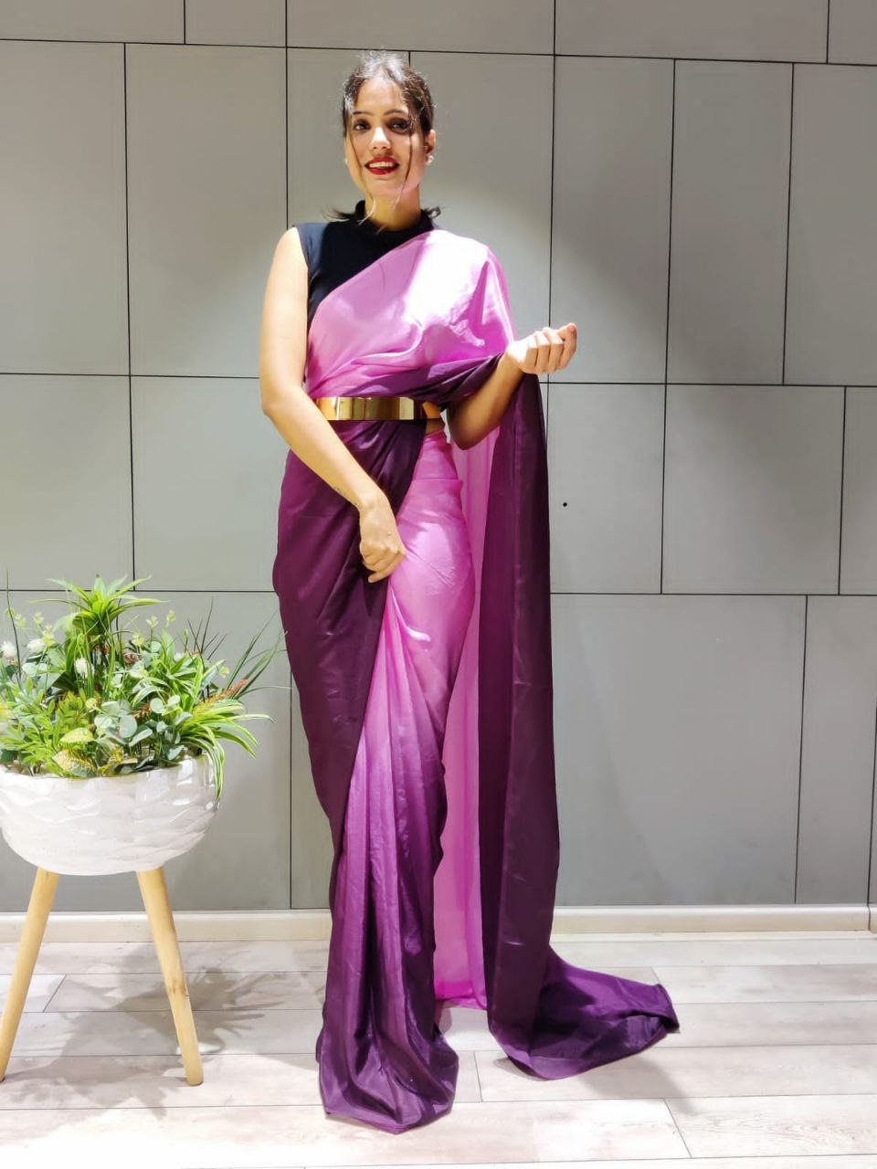 One Minute Ready To Wear Elegant Gradient Wine Saree