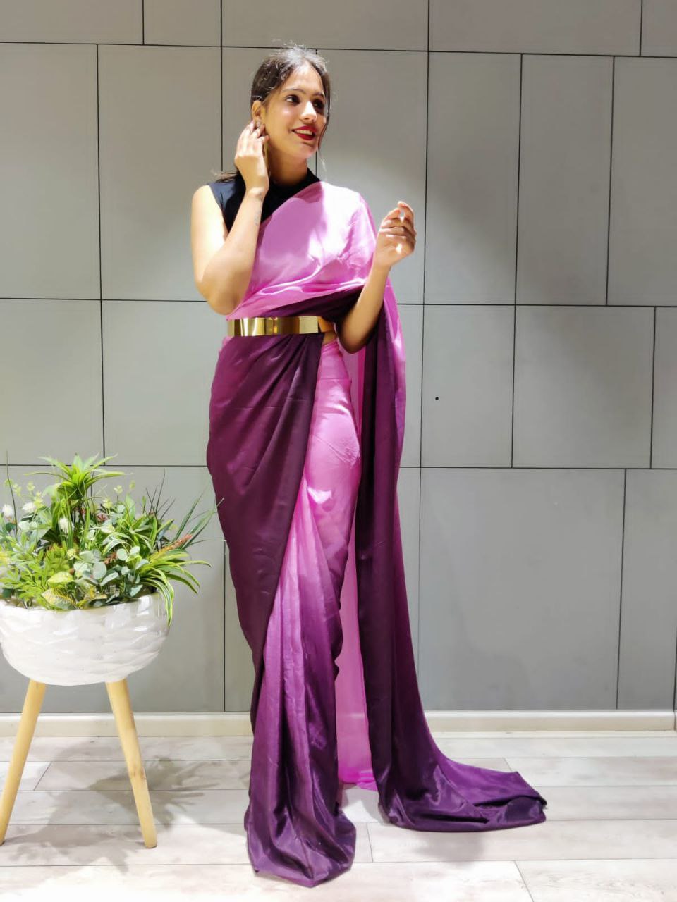 One Minute Ready To Wear Elegant Gradient Wine Saree