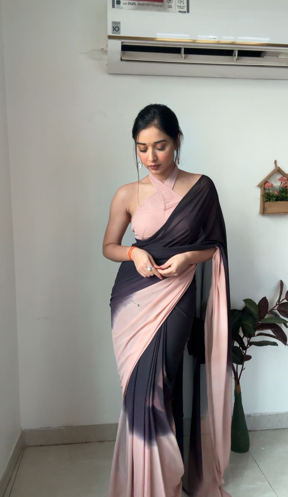One Minute Ready To Wear Crimson Elegance Saree