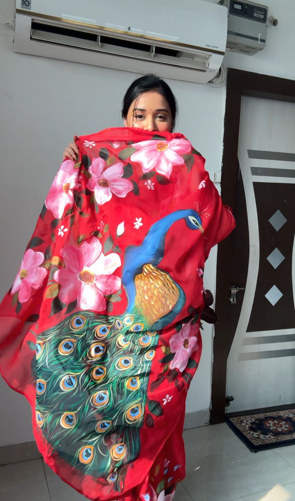 One Minute Ready To Wear Elegant Red Floral Dream Saree