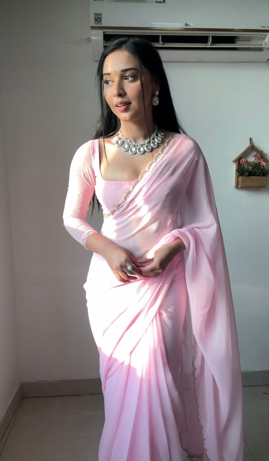 One Minute Ready To Wear Rosy Elegance Attire Saree with Stitch Blouse