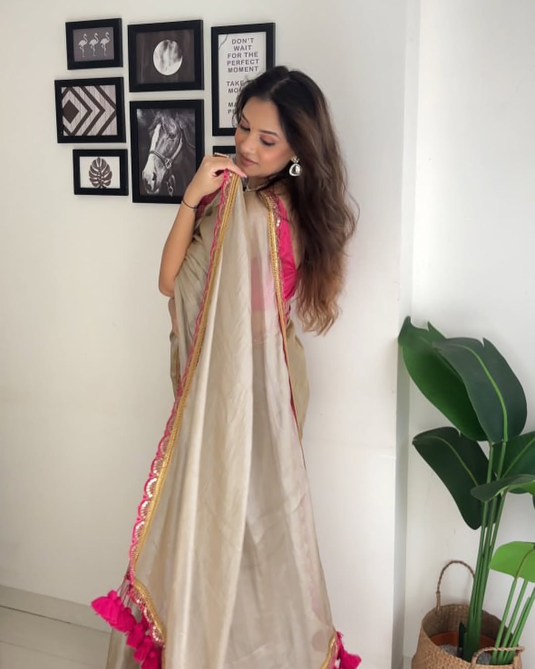 Classy Gold and Pink Uppada Tissue Silk Saree