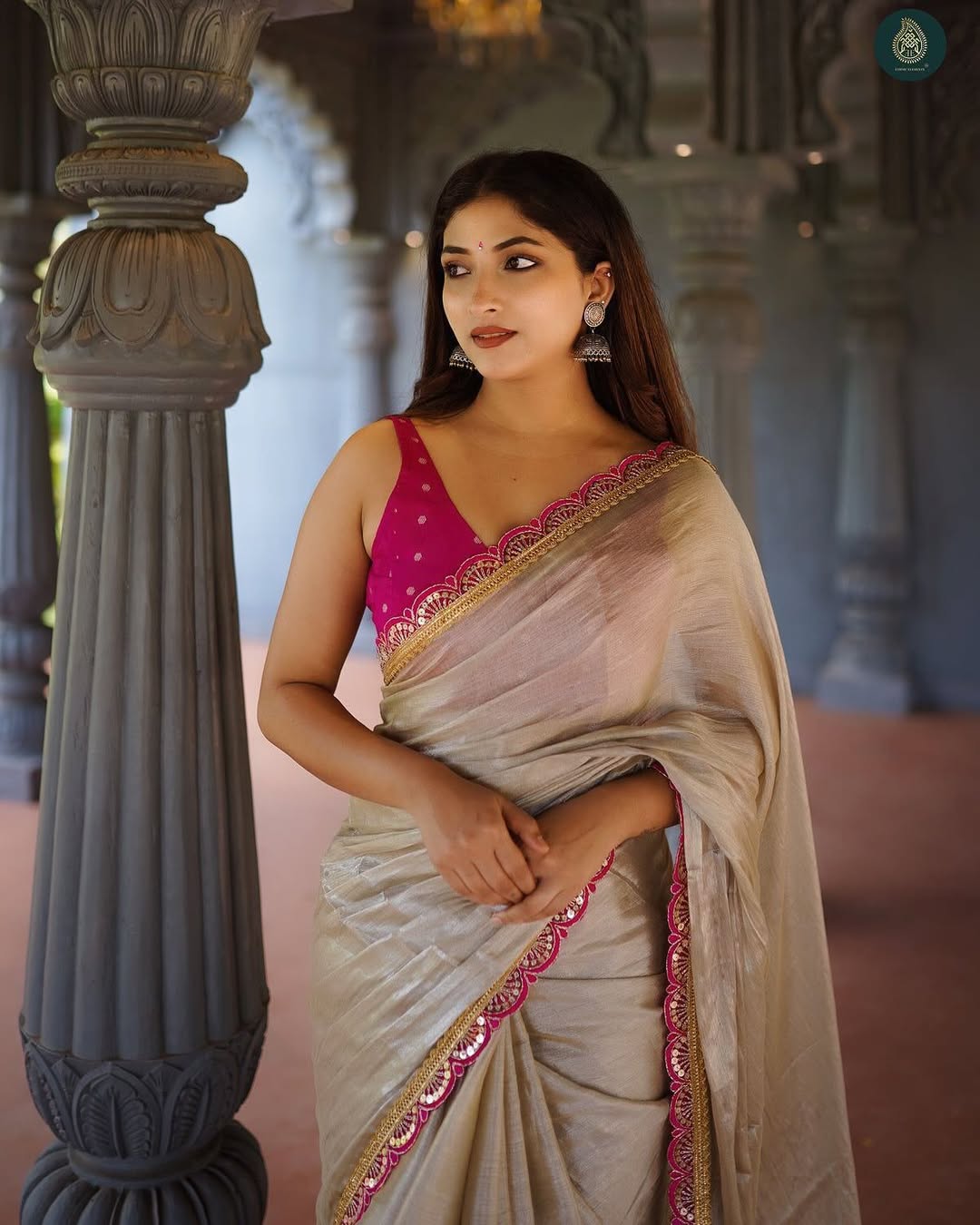 Classy Gold and Pink Uppada Tissue Silk Saree