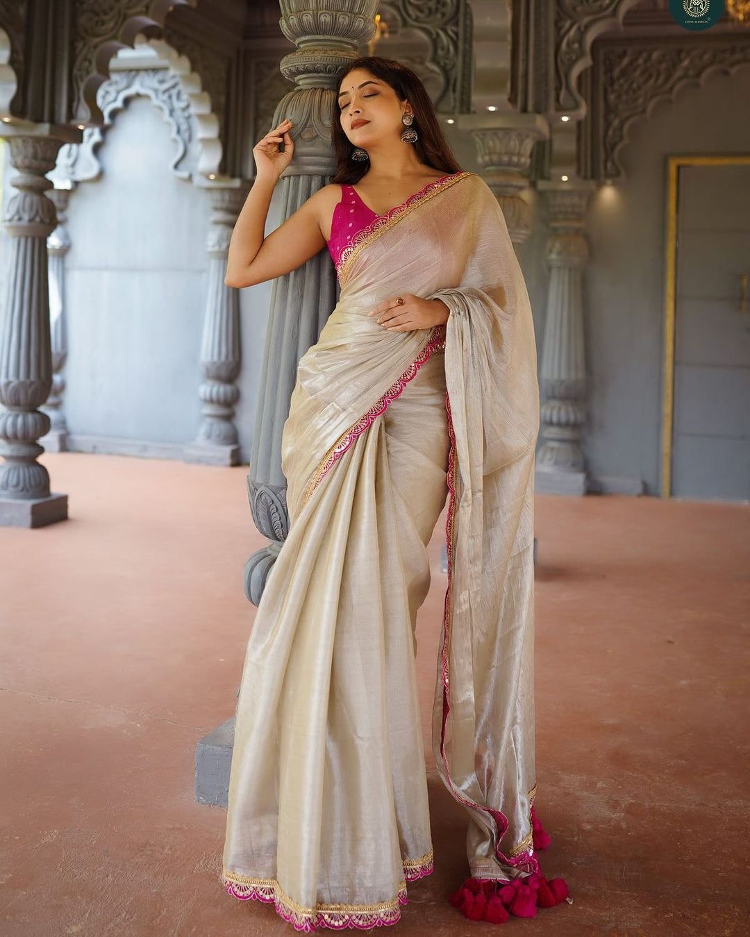 Classy Gold and Pink Uppada Tissue Silk Saree