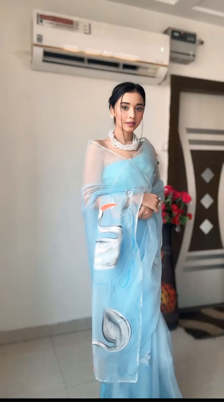 One Minute Ready To Wear Aqua Blue Bollywood Organza Saree