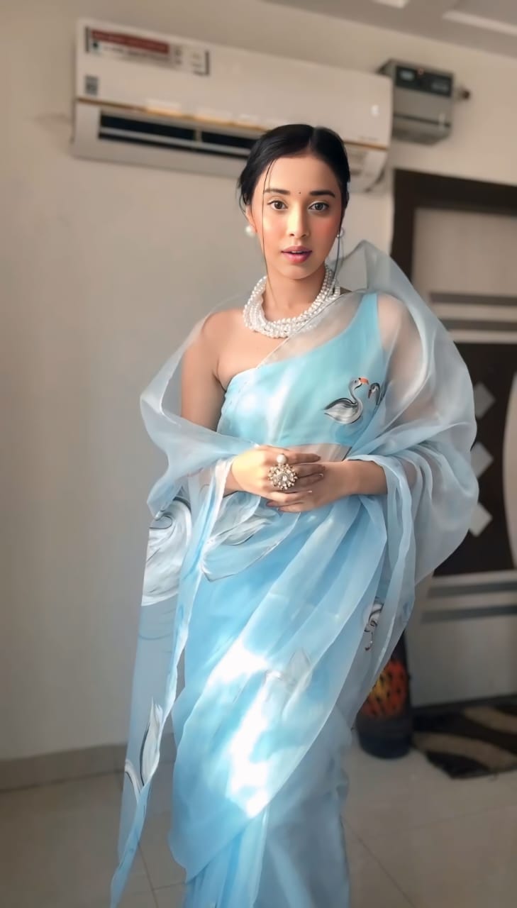 One Minute Ready To Wear Aqua Blue Bollywood Organza Saree