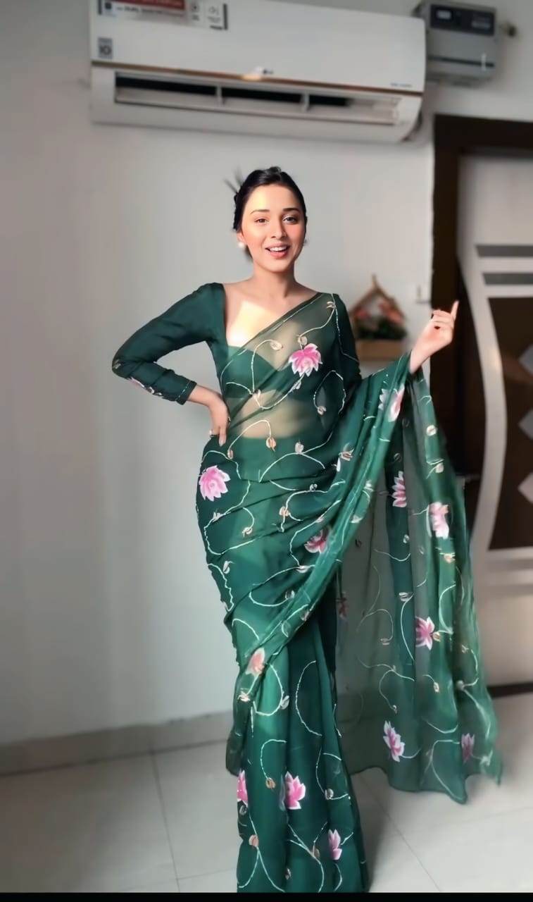 One Minute Ready To Wear Soft Green Chiffon Designer Saree