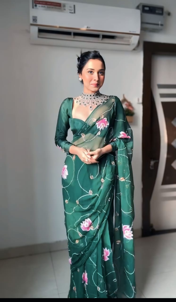 One Minute Ready To Wear Soft Green Chiffon Designer Saree