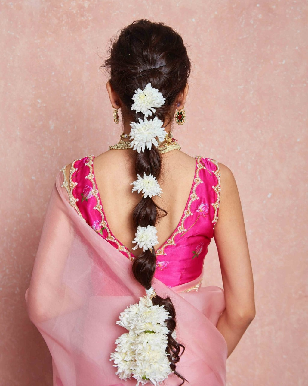 One Minute Ready To Wear Pink Floral Print Silk Saree With Stitch Blouse