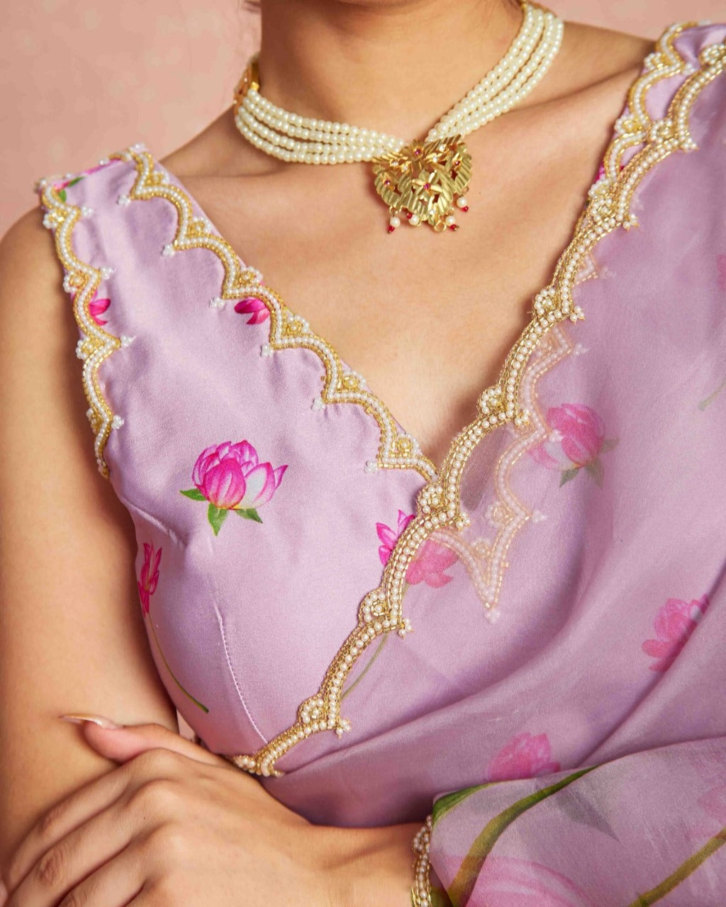 One Minute Ready To Wear Mauve Floral Print Silk Saree With Stitch Blouse