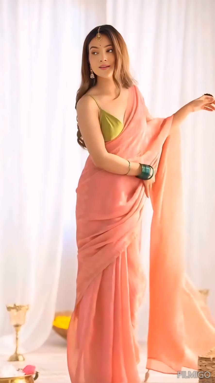 One Minute Ready To Wear Buttery Soft Pastel Shimmer Saree