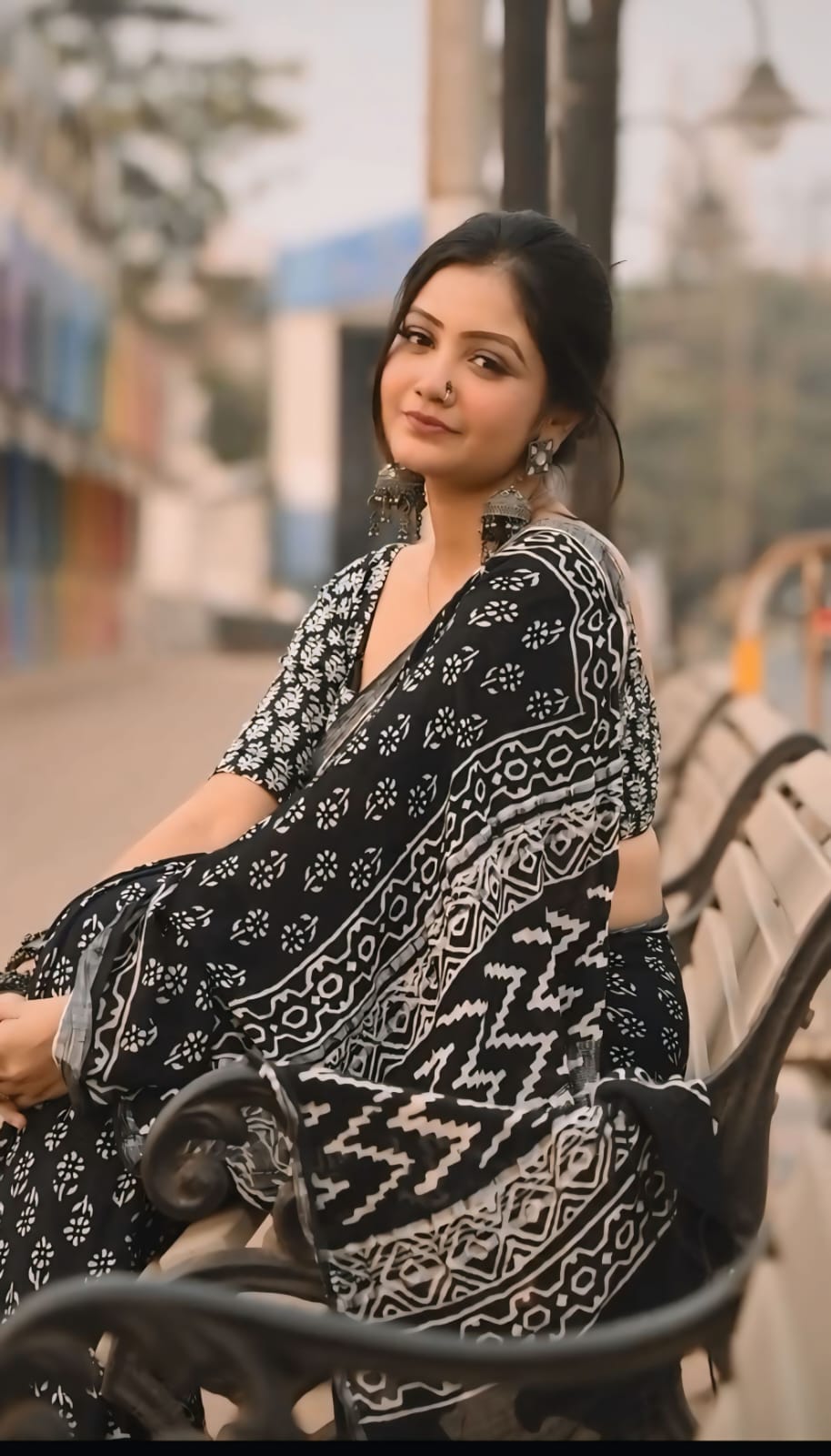 One Minute Ready To Wear Tribal Black Print Georgette Saree