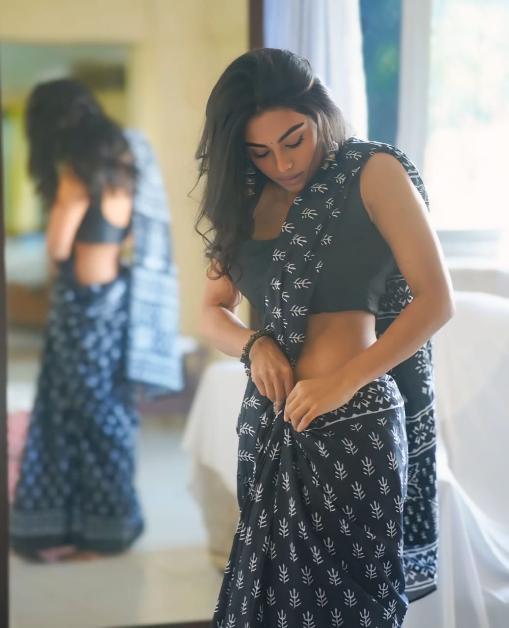 One Minute Ready To Wear Blue Cotton And Art Silk Saree