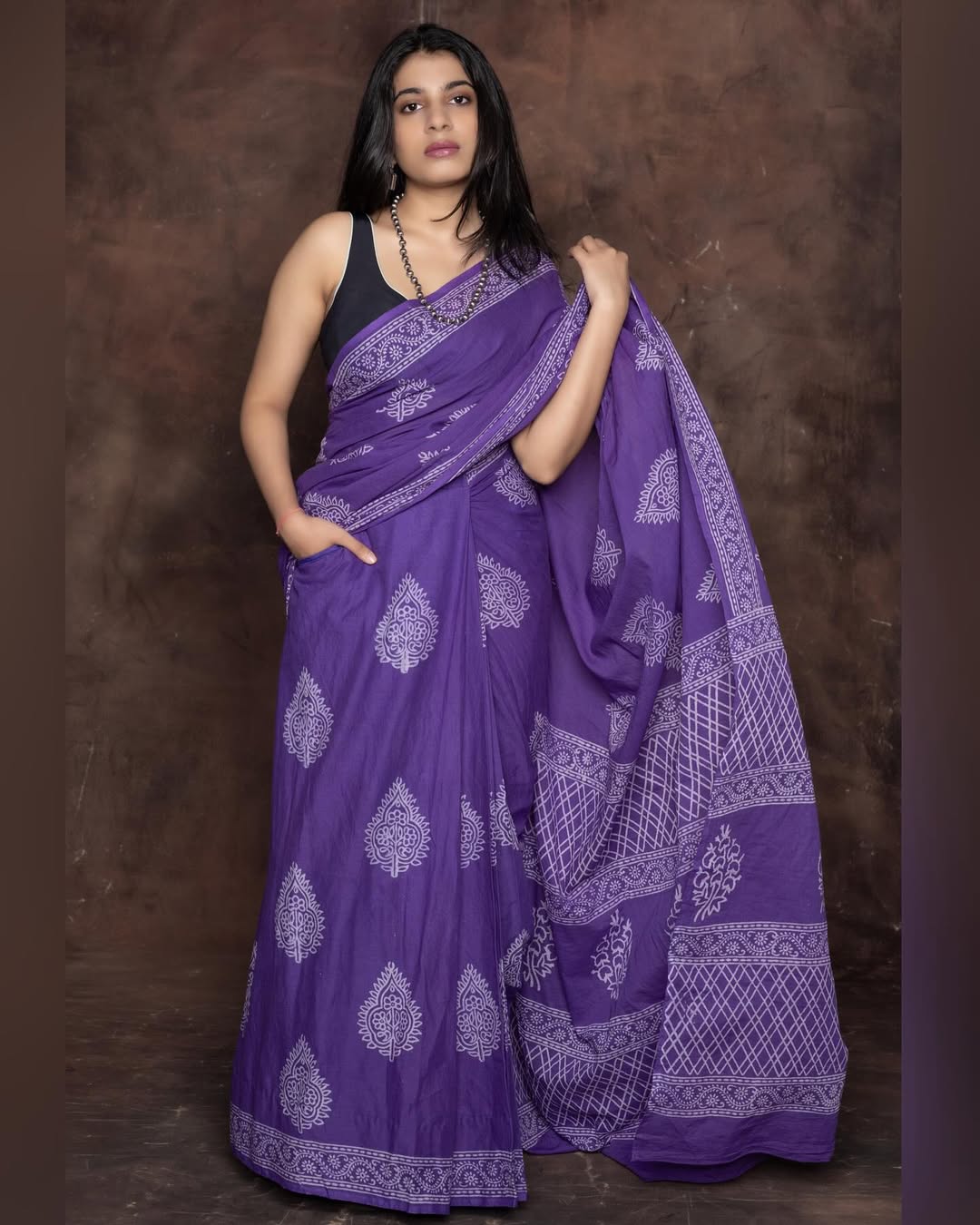 One Minute Ready To Wear Purple Color Mulmul Cotton With Pocket Saree