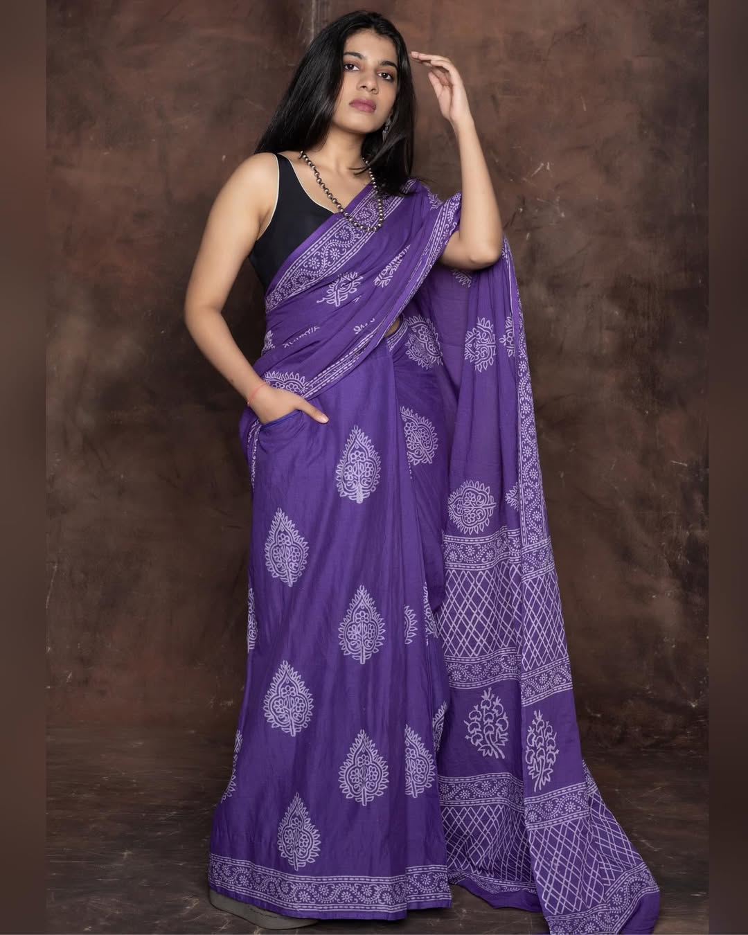 One Minute Ready To Wear Purple Color Mulmul Cotton With Pocket Saree