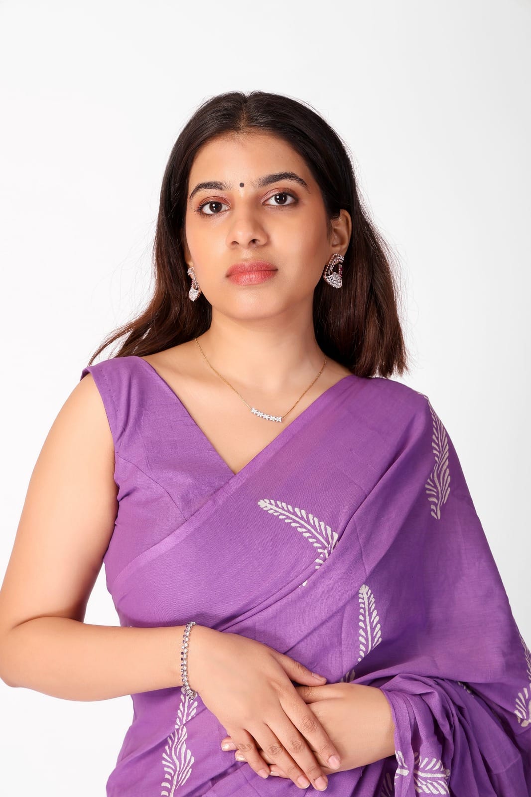 One Minute Ready To Wear Purple Pure Elegance with Pocket Saree