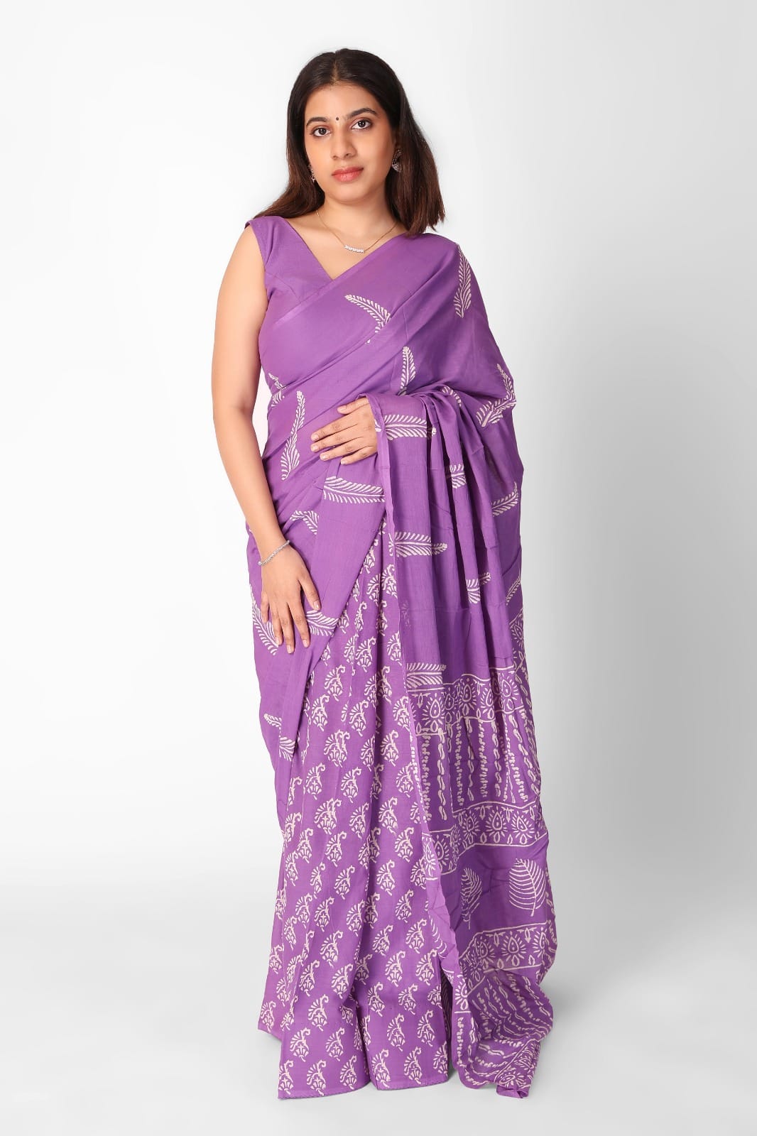 One Minute Ready To Wear Purple Pure Elegance with Pocket Saree