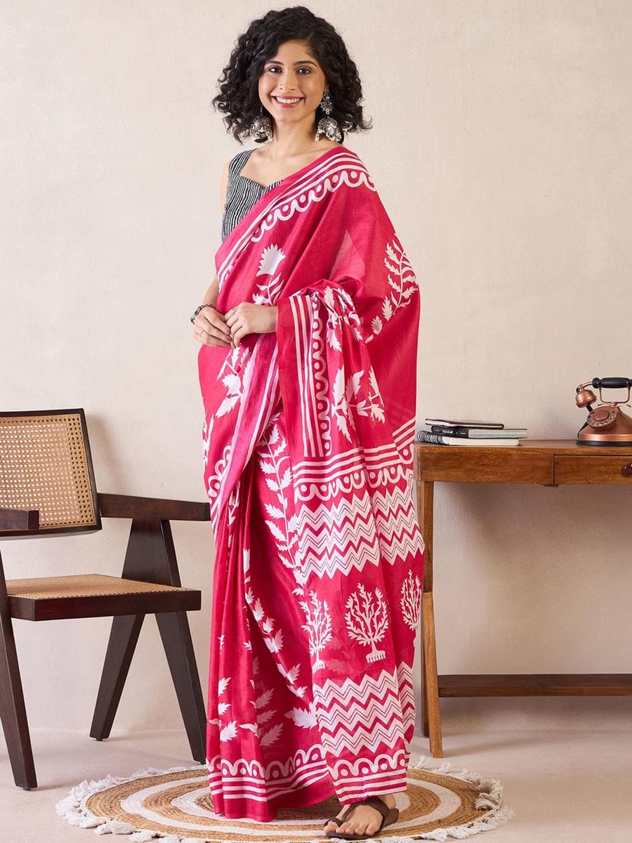 One Minute Ready To Wear Printed Daily Wear Cotton Blend With Pocket Saree