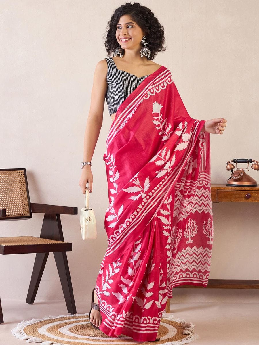 One Minute Ready To Wear Printed Daily Wear Cotton Blend With Pocket Saree