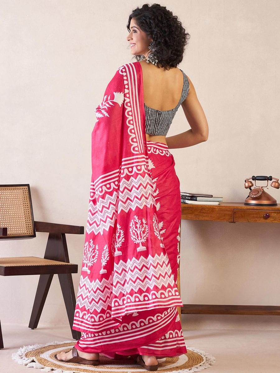 One Minute Ready To Wear Printed Daily Wear Cotton Blend With Pocket Saree