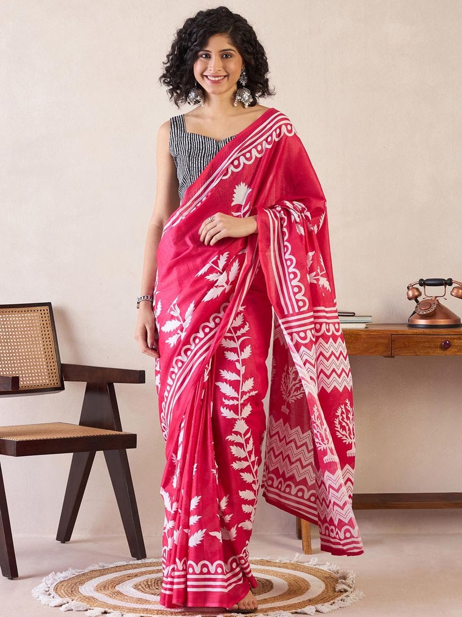 One Minute Ready To Wear Printed Daily Wear Cotton Blend With Pocket Saree