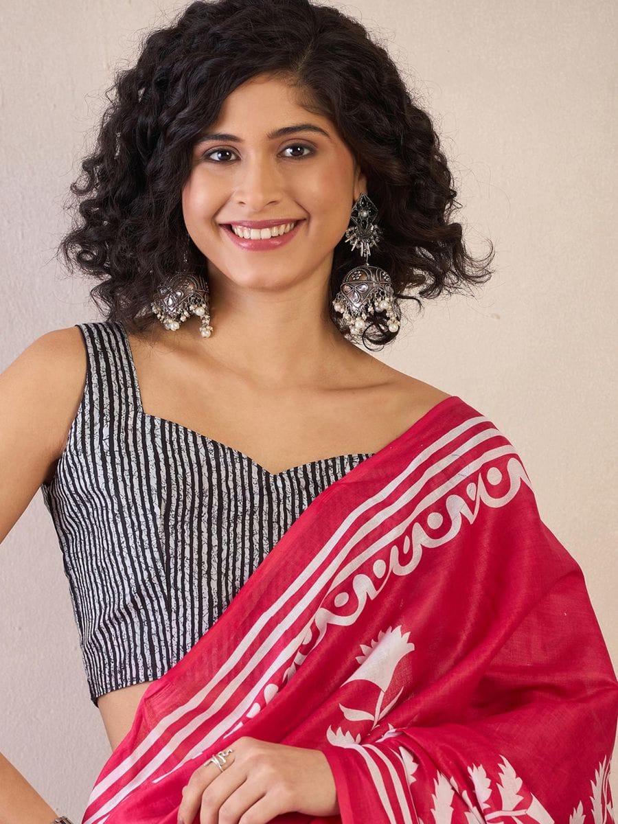One Minute Ready To Wear Printed Daily Wear Cotton Blend With Pocket Saree