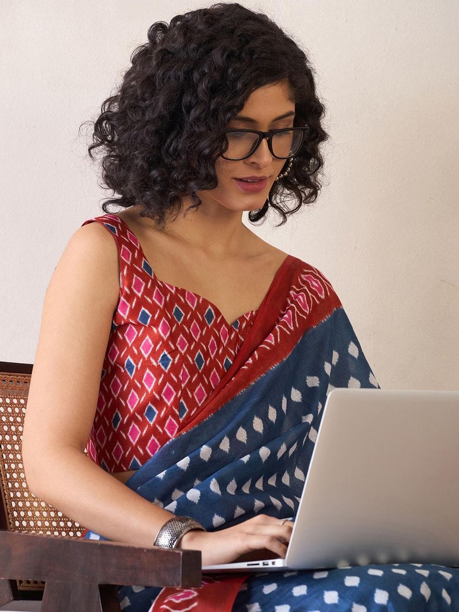 One Minute Ready To Wear Ethnic Motifs Poly Cotton Ikat With Pocket Saree