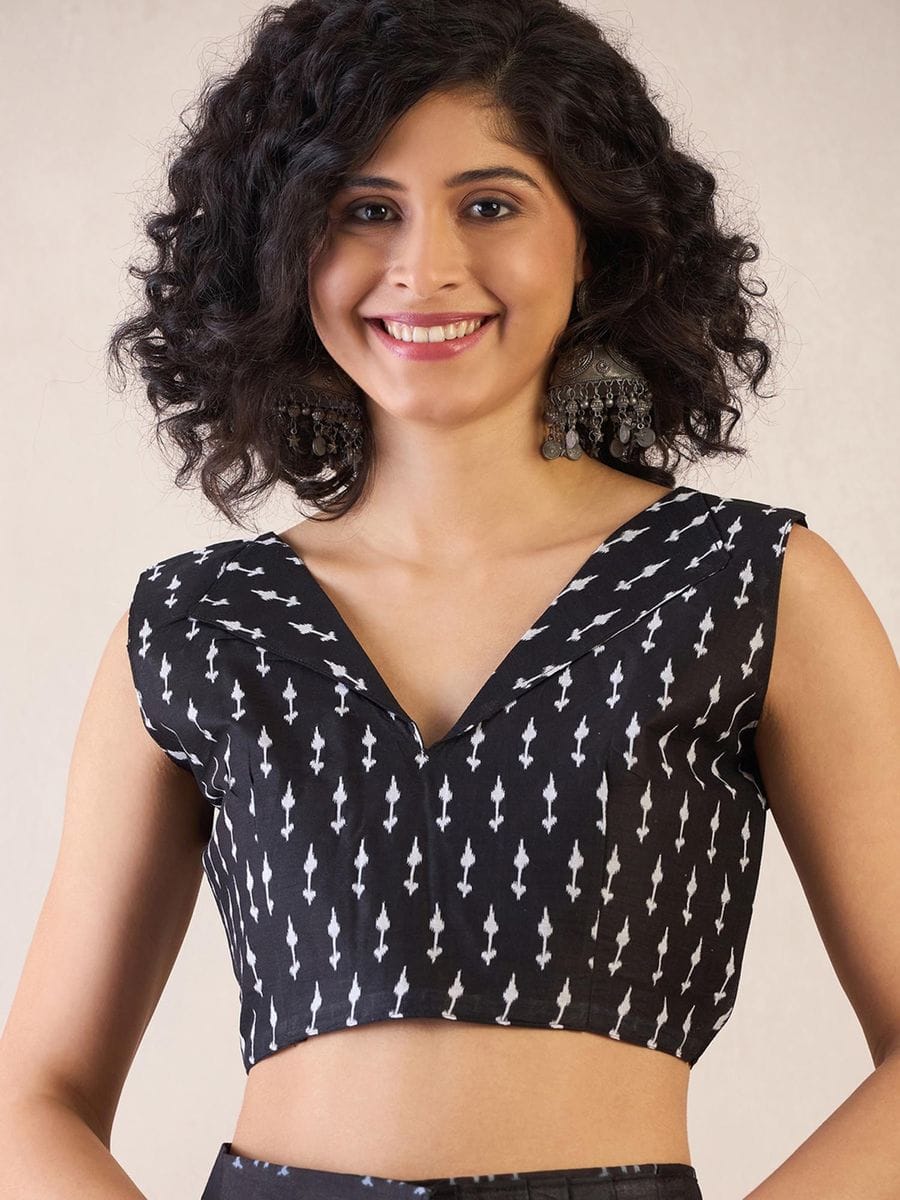 One Minute Ready To Wear Pink & Black Daily Wear Cotton Blend With Pocket Saree