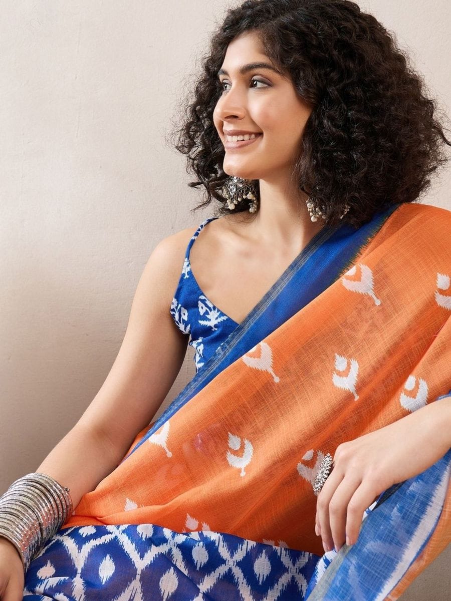 One Minute Ready To Wear Ethnic Motifs Ikat With Pocket Saree