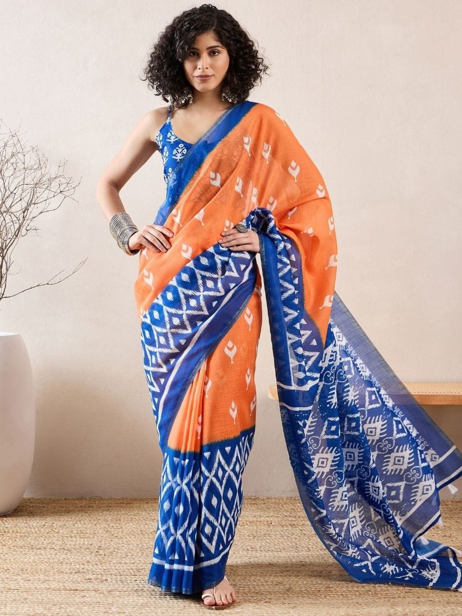 One Minute Ready To Wear Ethnic Motifs Ikat With Pocket Saree
