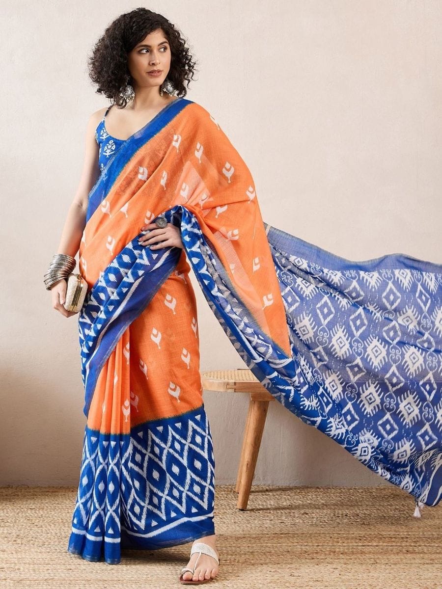 One Minute Ready To Wear Ethnic Motifs Ikat With Pocket Saree