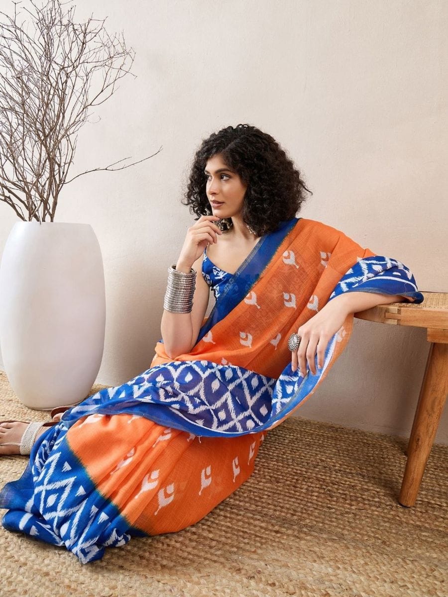 One Minute Ready To Wear Ethnic Motifs Ikat With Pocket Saree