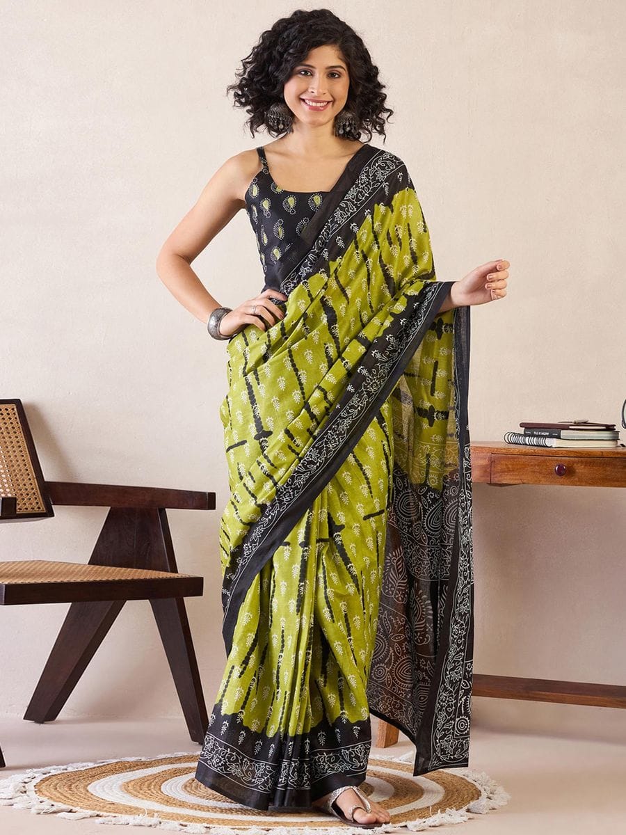 One Minute Ready To Wear Ethnic Motifs Poly Cotton Bagh With Pocket Saree